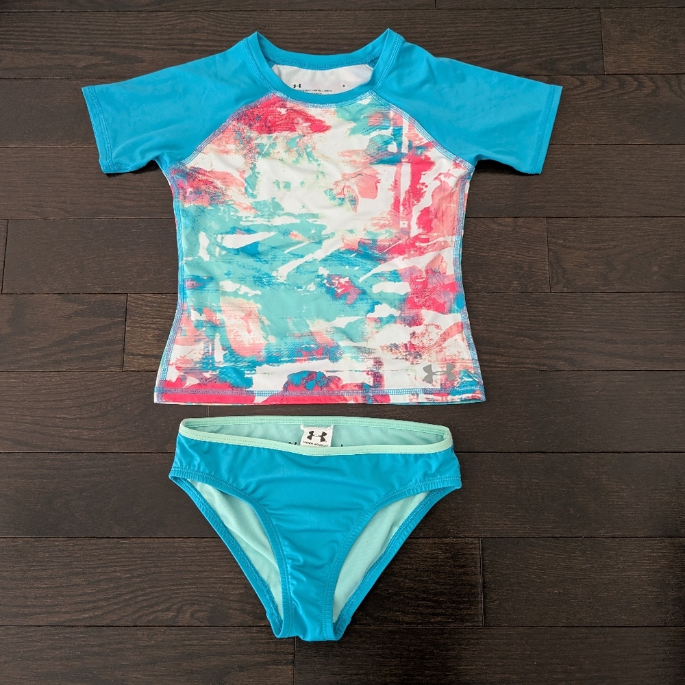 sz:8 Nwot Under Armour Girls' Helios rashguard Swim Set